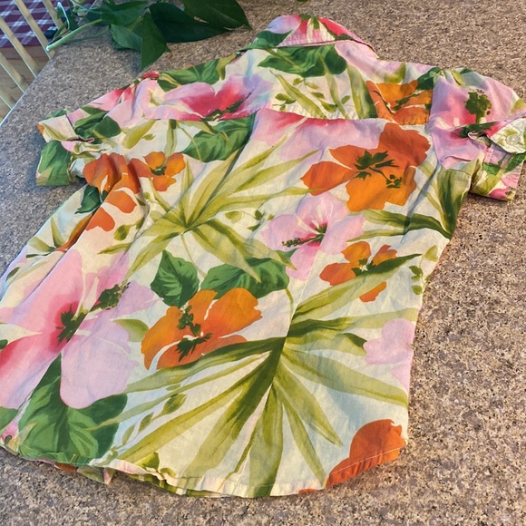 Caribbean Joe Floral Lightweight Cotton Short Sleeve Top Small - Picture 10 of 14